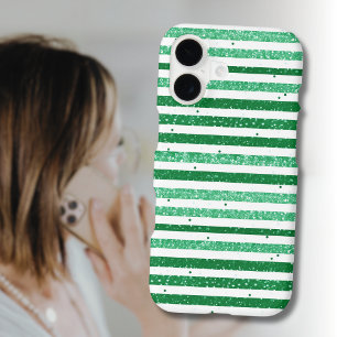 Nature Green White Horizontal Glitter Stripes
