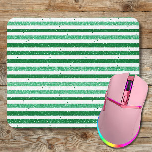 Nature Green White Horizontal Glitter Stripes Mouse Pad