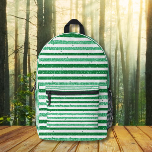 Nature Green White Horizontal Glitter Stripes Printed Backpack