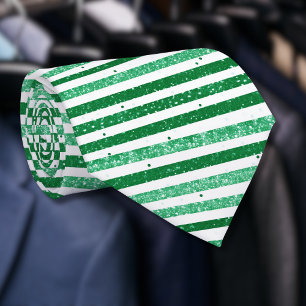 Nature Green White Horizontal Glitter Stripes Tie