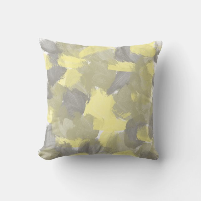 Nature Green, Yellow, Grey Splash Paint Strokes Cushion (Front)