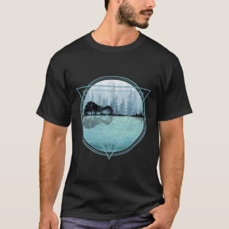 Nature Guitar Forest Ocean Geometric Blues T-Shirt