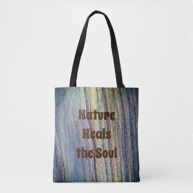 Nature Heals the Soul Woodgrain Photo Rustic Tote Bag (Front)