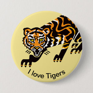 Nature- I love TIGERS -Endangered species - Yellow 7.5 Cm Round Badge