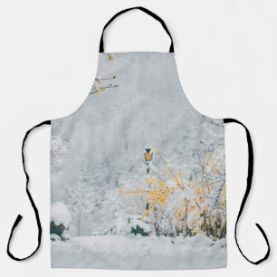 nature in the snow vintage rendering lensart, beau apron