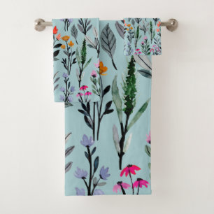 Nature in the summer Blue pattern of garden Flower Bath Towel Set