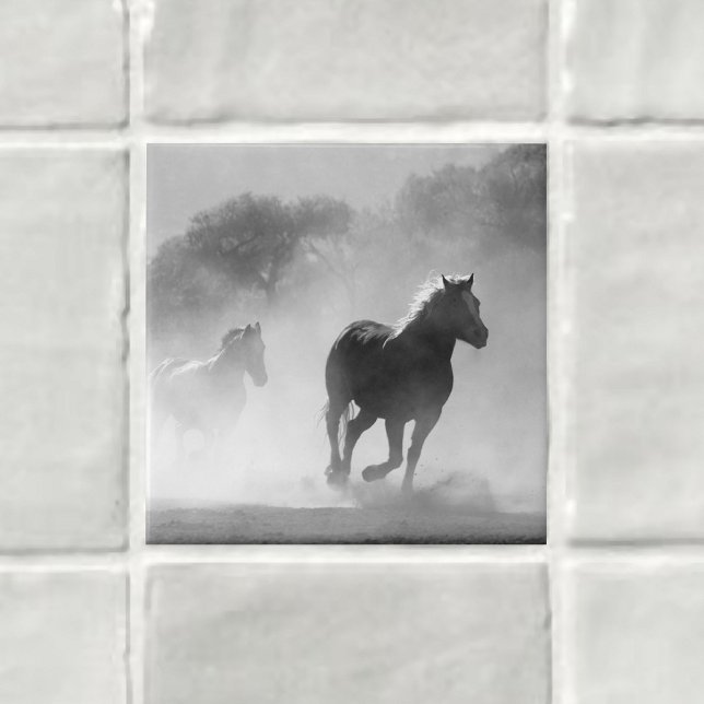 Nature Inspirations Horses in Black and White Ceramic Tile (Creator Uploaded)