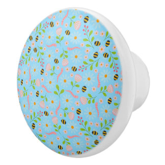 Nature inspired blooms and critters ceramic knob