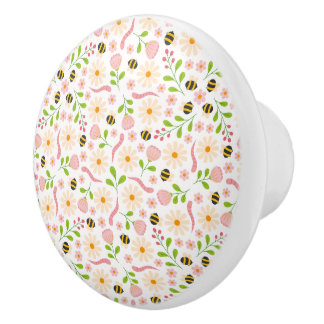 Nature inspired blooms and critters ceramic knob