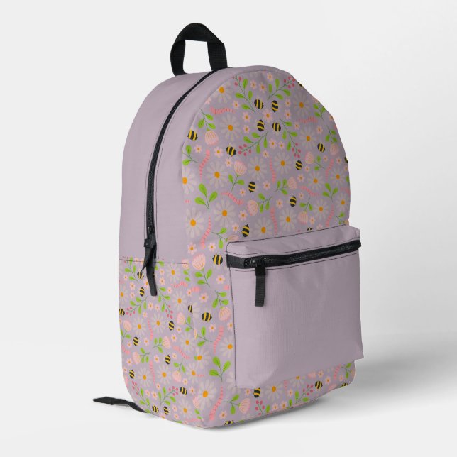 Nature inspired blooms and critters printed backpack (Back Corner Left)