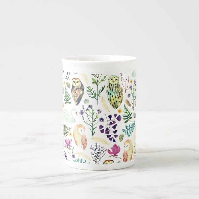 Nature-Inspired Botanical Pattern Decorative Throw Bone China Mug (Front)