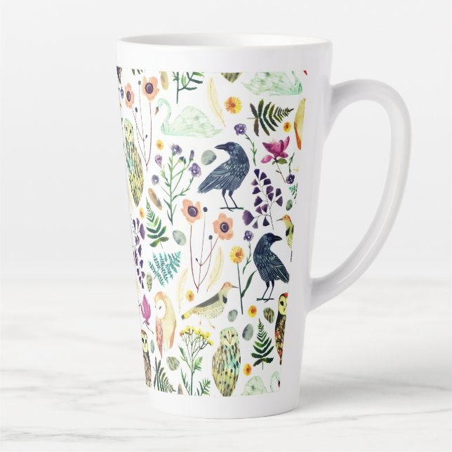 Nature-Inspired Botanical Pattern Decorative Throw Latte Mug (Right)