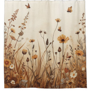 Nature Inspired Brown Rust Orange Wildflowers  Shower Curtain