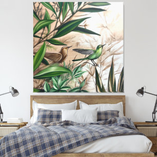 nature inspired canvas art print, green, birds
