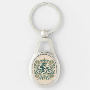Nature-Inspired Female Cyclist Art – Boho Biking Key Ring