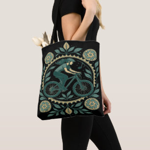 Nature-Inspired Female Cyclist Art – Boho Biking Tote Bag
