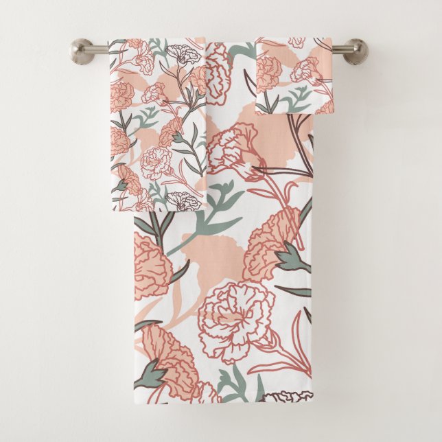 Nature Inspired Floral: Carnation Flower Pattern Bath Towel Set (Insitu)