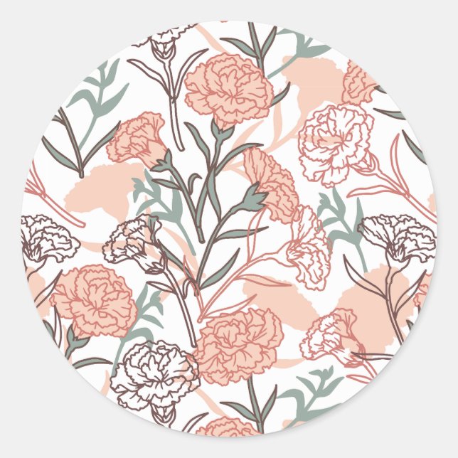 Nature Inspired Floral: Carnation Flower Pattern Classic Round Sticker (Front)