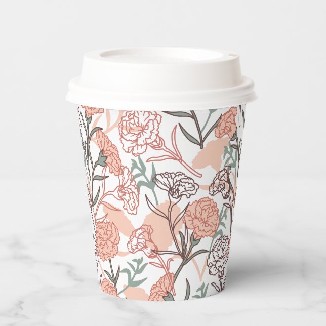 Nature Inspired Floral: Carnation Flower Pattern Paper Cups (Front)