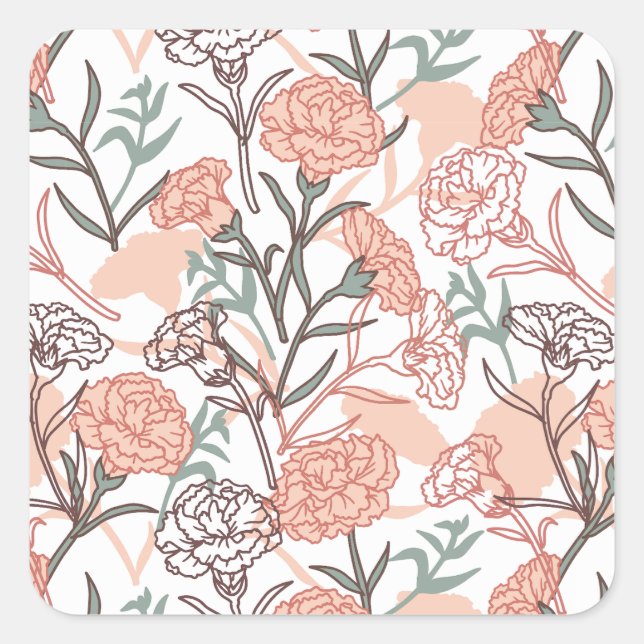 Nature Inspired Floral: Carnation Flower Pattern Square Sticker (Front)