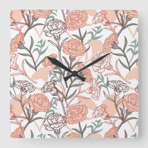 Nature Inspired Floral: Carnation Flower Pattern Square Wall Clock