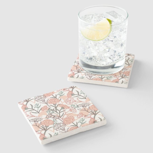 Nature Inspired Floral: Carnation Flower Pattern Stone Coaster (Side)