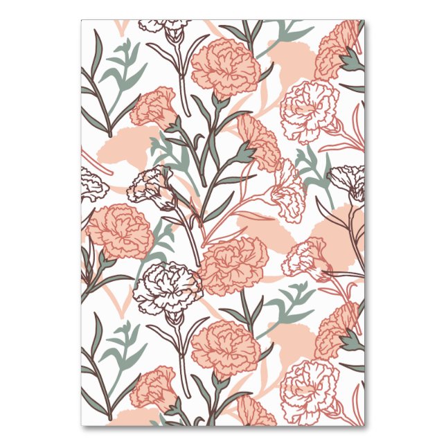 Nature Inspired Floral: Carnation Flower Pattern Table Number (Front)