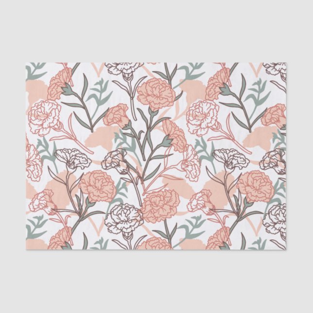 Nature Inspired Floral: Carnation Flower Pattern Tissue Paper (Front)
