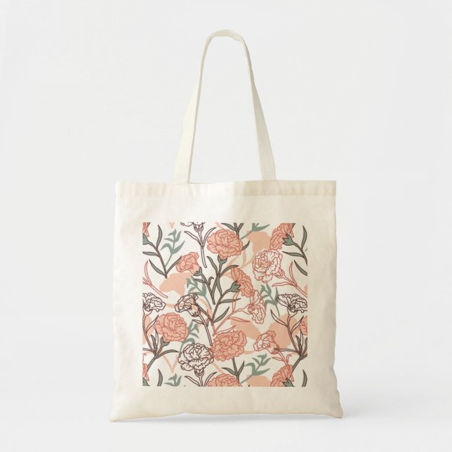 Nature Inspired Floral: Carnation Flower Pattern Tote Bag (Front)