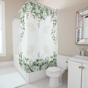Nature-Inspired Green And Gold Floral  Shower Curtain