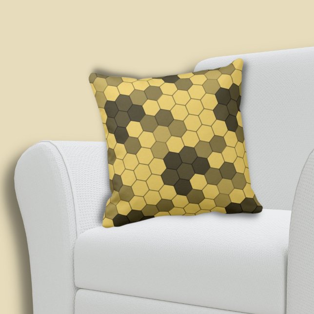 Nature Inspired Honeycomb Pattern Yellow Cushion (Nature Inspired Honeycomb Pattern Yellow Throw Pillow, Living Room)