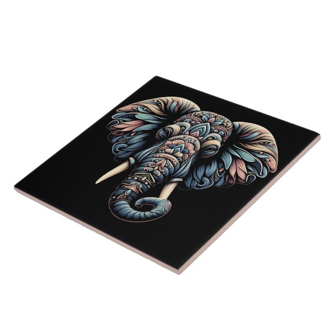 Nature-inspired intricate elephant design ceramic tile (Side)