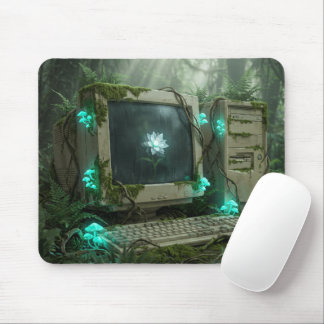 Nature Inspired Old Computer in Forest Mousepad