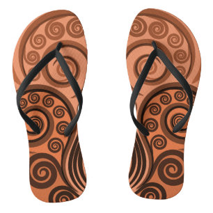 Nature-Inspired Orange Abstract Fern Leaf Swirls Thongs