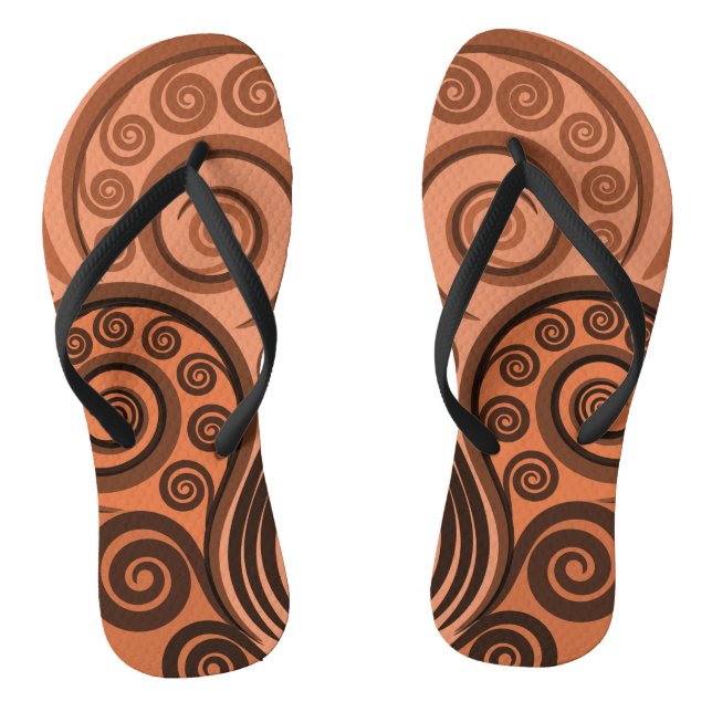 Nature-Inspired Orange Abstract Fern Leaf Swirls Thongs (Footbed)
