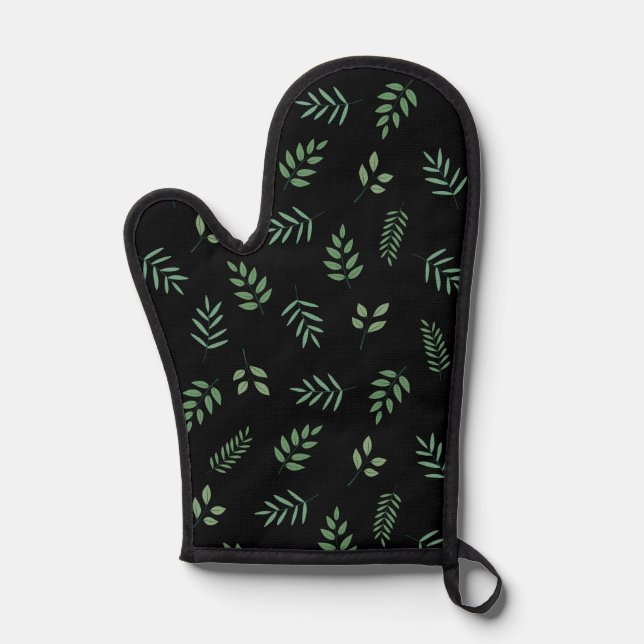 Nature-Inspired Oven Mitt in Green Leaf Print (Front)