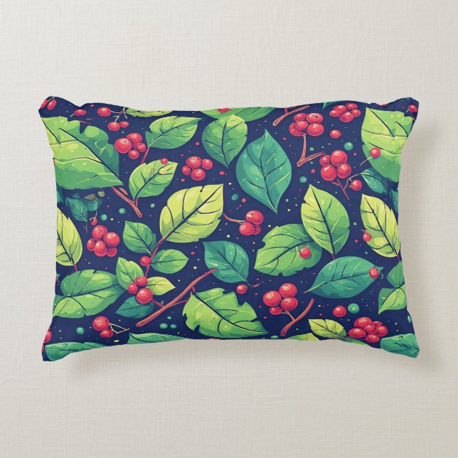 Nature-Inspired Pattern With Vibrant Green Leaves Decorative Cushion (Front)