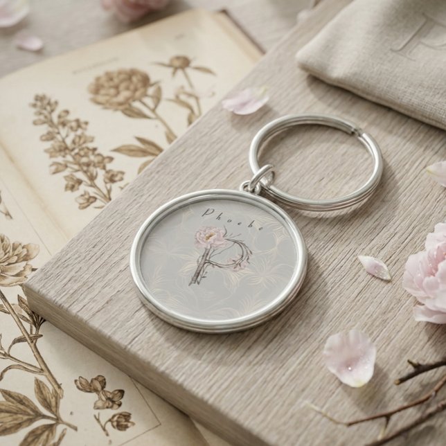 Nature-Inspired Phoebe Peony P Monogram Design Key Ring (Creator Uploaded)
