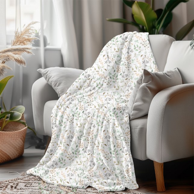 Nature-Inspired Watercolor Botanical Foliage Fleece Blanket (Creator Uploaded)