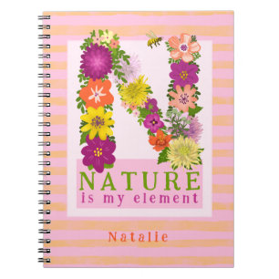 Nature is my Element floral green pink orange Girl Notebook