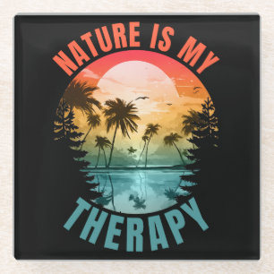 Nature is my therapy summer outdoor gift glass coaster