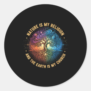 Nature is religion the earth is church mandala tre classic round sticker