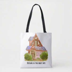 'Nature Is The Best Art' Whimsical Cottage Illustr Tote Bag