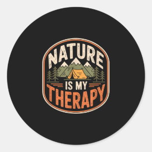 Nature is therapy camping hiking outdoor adventure classic round sticker