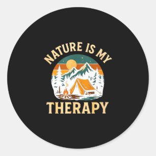 Nature is therapy camping - outdoors adventure classic round sticker