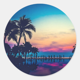 Nature Landscape Pool Palm Trees-25925 Classic Round Sticker