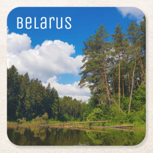 Nature Landscape Scenery Canal Sky Belarus Square Paper Coaster
