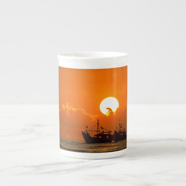 Nature Landscape Sunset with Boat-68465 Bone China Mug (Front)