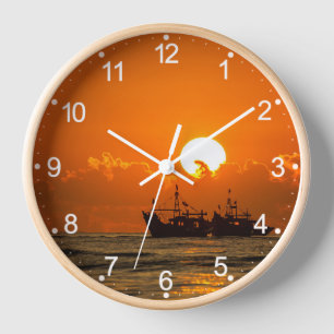 Nature Landscape Sunset with Boat-68465 Clock