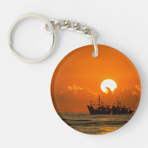 Nature Landscape Sunset with Boat-68465 Key Ring